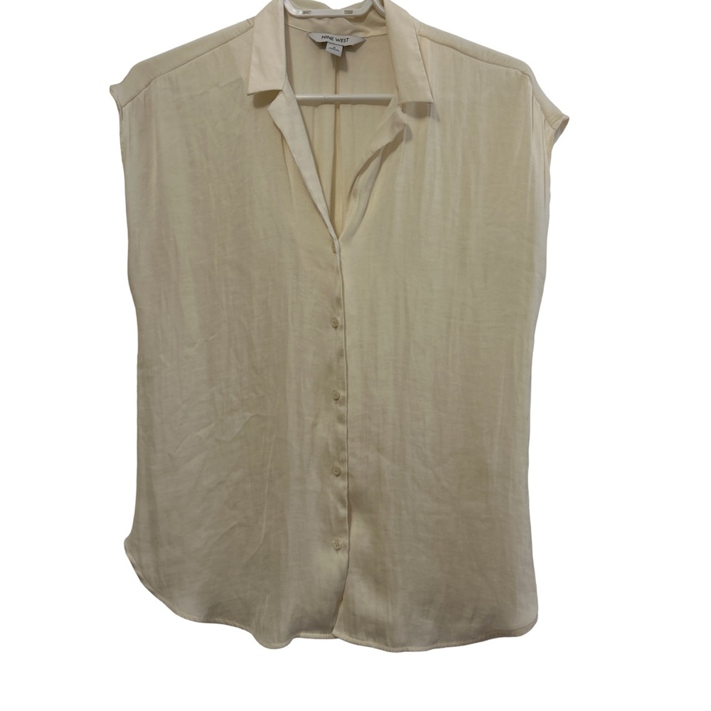 Nine West Cream Notched Collar Button Down Shirt